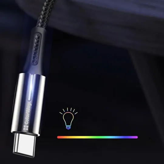 Кабель ColorWay USB - USB Type-C (M/M), Zinc Alloy + Led, 2.4 А, 1 м, Black (CW-CBUC035-BK) З аукціону