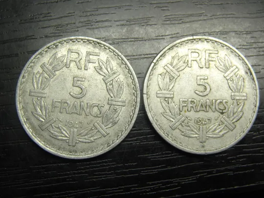 5 франків 1947 Франція (два різновиди) Ціна