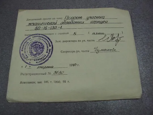 документ выписка к диплому хмельницкий электромеханический техникум 1980 №1721 Інтернет-аукціон