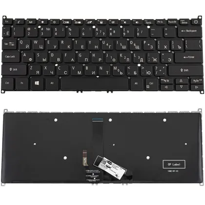 фото, Клавіатура для ноутбука ACER (AS: SF514-51) rus, black, без фрейма, підсвічування клавіш