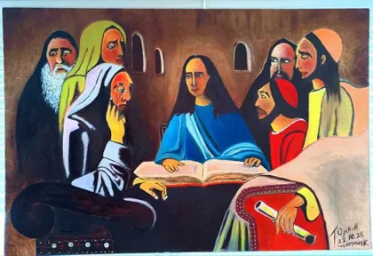 фото, "Христос посеред вчителів " двп олія. 60*40см.
