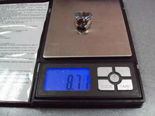 Кольцо перстень серебро 925 проба Украина оранжевый цирконий вес 8,71 г 17,5-18 размер №11864 Де купити