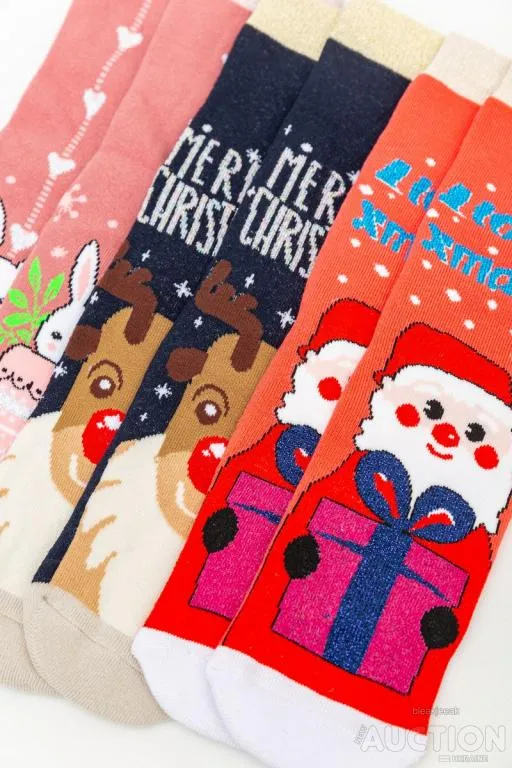 Купити Комплект носков женских новогодних 3 пары, цвет коралловый,темно-синий,пудровый, 151R271