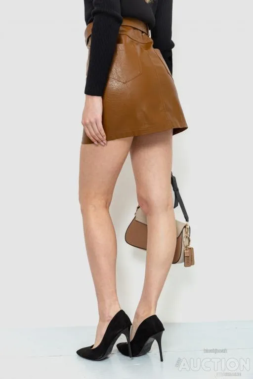 Юбка из экокожи, цвет коричневый, 186R6618 Продаж