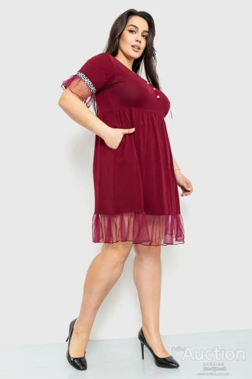 Платье свободного кроя, цвет бордовый, 231R6444 З аукціону