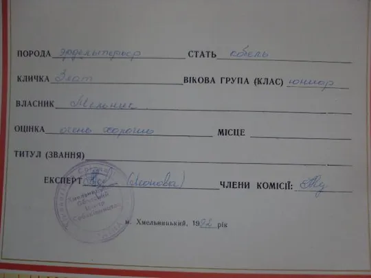 диплом  кинологический союз украины лот 5 шт №4267 Продаж