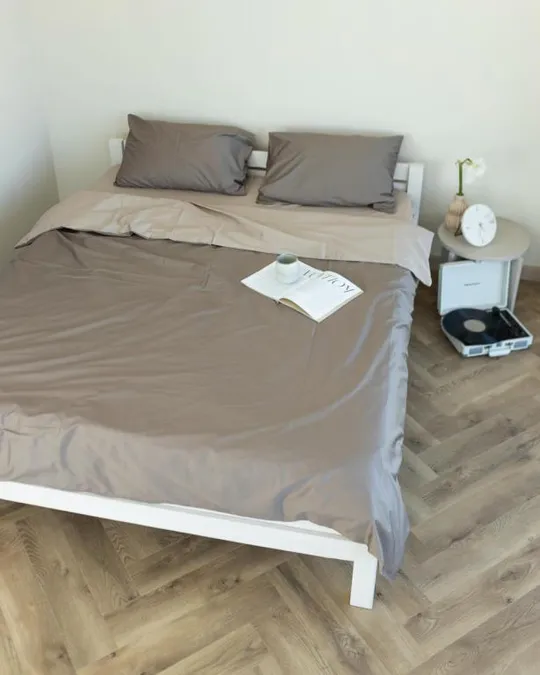 Постельное белье евро Dushka Home Сатин Люкс 20910 200х220 см серый с светло-серым Ціна