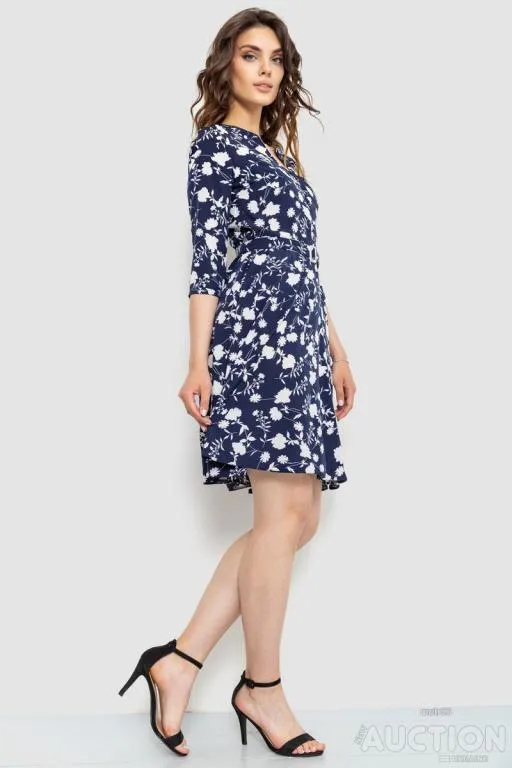 Платье софт с поясом, цвет темно-синий, 230R032-3 З аукціону