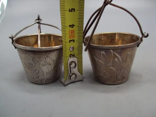 Ситечко для чая ведерко чайное ситечко серебро 875 проба ссср позолота вес 41,16 г лот 2 шт №14307 З аукціону