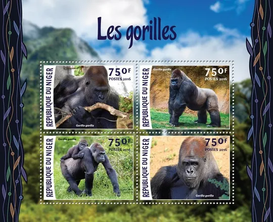 Купити Нигер-Обезьяны-Гориллы-2016. Чистый полный красивый комплект. MNH.