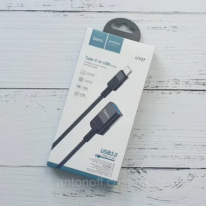 фото, USB OTG подовжувач Hoco U107 Type-C to USB female USB3.0 3A 1.2м Чорний