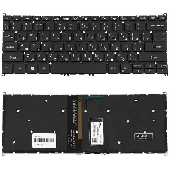 Купити Клавіатура для ноутбука ACER (AS: SP513-52) rus, black, без фрейма, підсвічування клавіш