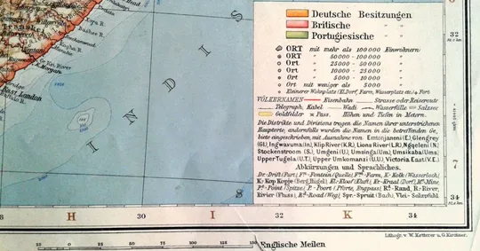 Мапа карта Німецькі та Британські колонії у Південній Африці 1905 р. Fv8.3 Продаж