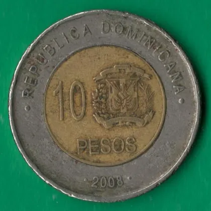 фото, 10 песо 2008 року Домініканська республіка [МШ1]