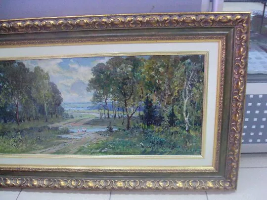 картина В. Севец пейзаж в ажурной раме. картон, масло 82 х 31 см, с рамой 105 х 54 см №1365 (№189) З аукціону