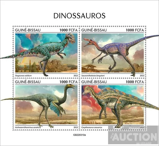 Гвинея Бисау-Динозавры-2022.Чистый полный красивый комплект-2 Блока+ М/Лист.MNH. З аукціону