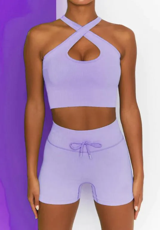 Комплект для фитнеса топ и велосипедки Рубчик 9629 S фиолетовый Де купити