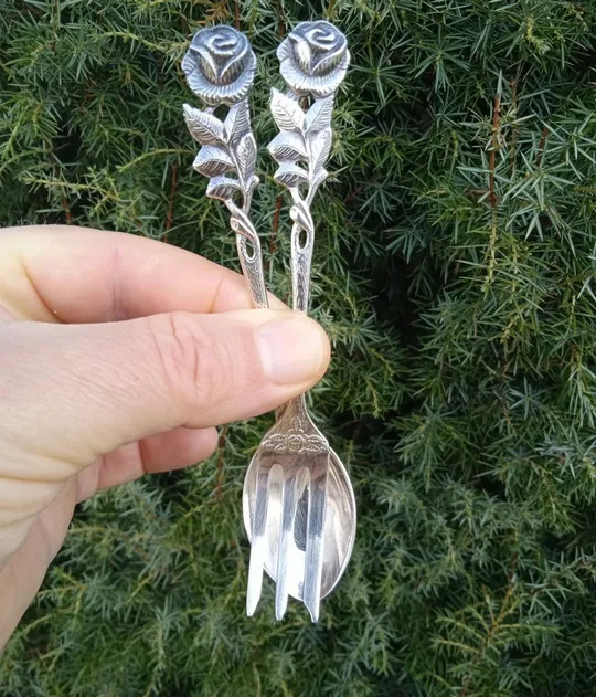 Посріблені виделочки і ложечки 6+6 шт. Hildesheimer Rose срібло 100 ANTIKO З аукціону