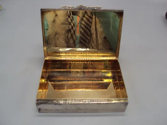 Шкатулка гравировка листья серебро 800 проба Европа позолота вес 286 г размер 8,1х12х3,6 см №10297 Недорого