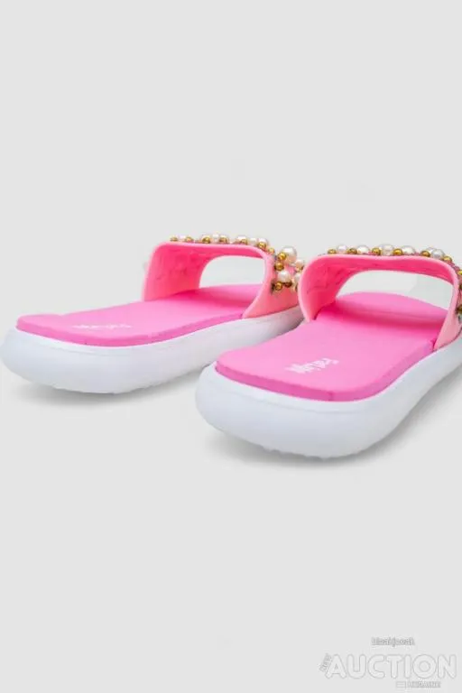 Шлепанцы женские с бусинами, цвет розово-белый, 243R8459-1 Продаж