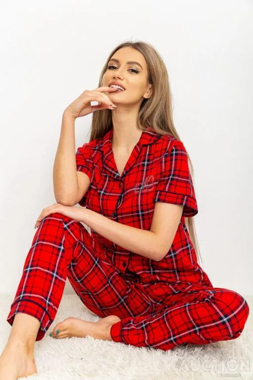 Купити Пижама женская в клетку, цвет красный, 219RP-250