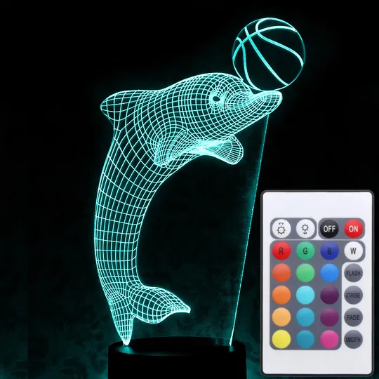 Акриловий світильник-нічник з пультом 16 кольорів Дельфін з м&#039;ячем tty-n000980 Ціна