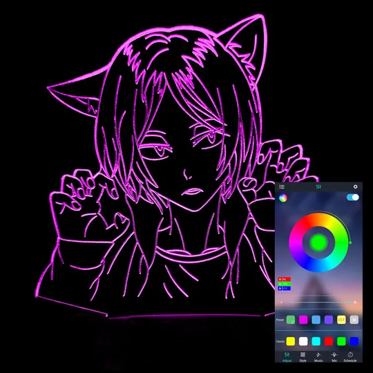 Акриловий світильник-нічник керування з телефона Дівчина кішка tty-n000995 Ціна