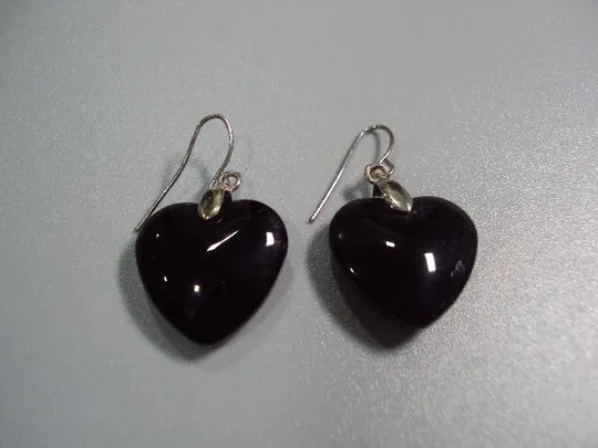 Бижутерия серьги сердечки сердце обсидиан Европа б/у высота 2,7 см №11232 Ціна