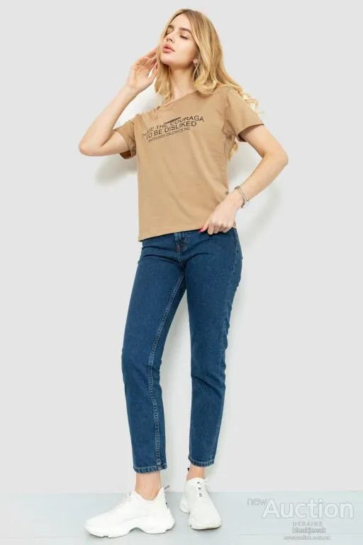 Купити Футболка женская с принтом, цвет бежевый, 221R3006