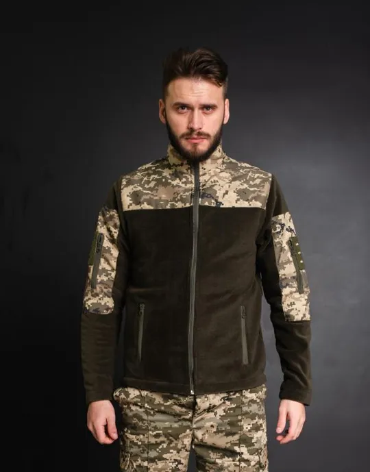 Кофта флисовая мужская военная тактическая с липучками под шевроны ВСУ (ЗСУ) Пиксель 8024 46 размер Ціна