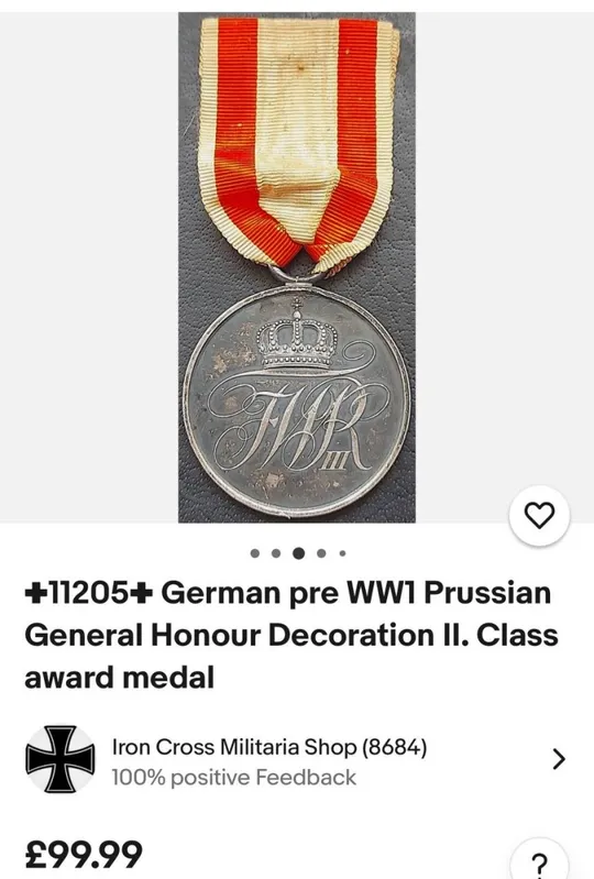 Пруссия.«За заслуги перед государством».Серебро.Состояние UNC.(Зеркальное поле). Де купити