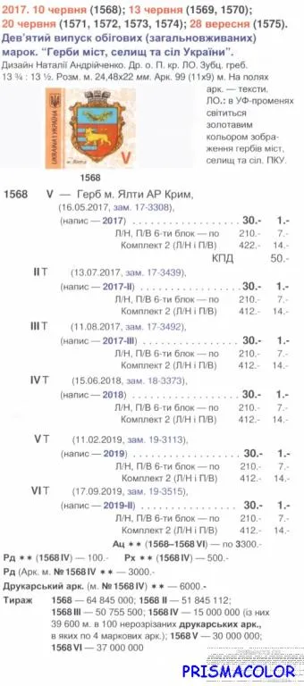 Купити ** УКРАЇНА 2017 марка 9-й стандарт м.Ялта, АР Крим Номінал V