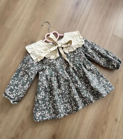 фото, Нарядна сукня для дівчинки на осінь, тепла, приглушеного зеленого кольору, 2-3 роки