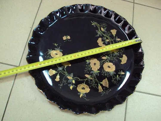 Поднос черный фарфор полонное узор цветы позолота диаметр 32,3 см №11675 З аукціону
