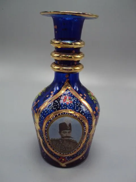 Колба для кальяна или ваза кобальт Иран король Шах Реза Пехлеви кобальтовое роспись 20,2 см №13949 Ціна
