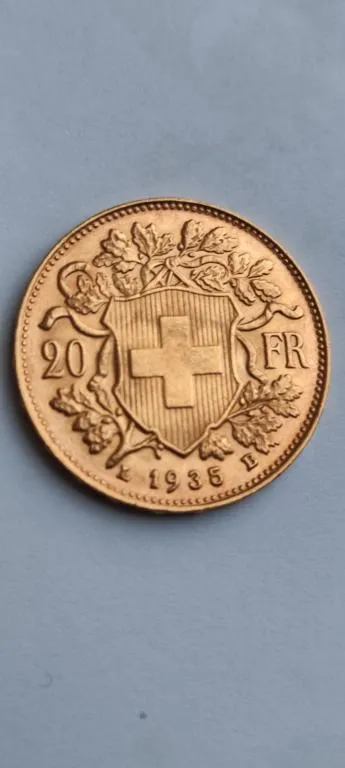 1935 год золотая монета 20 франков Швейцария Гельвеция q 6.45 грам 900 проба N3 З аукціону
