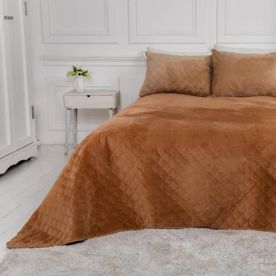 Покрывало двуспальное ТЕП Velour Ромб 4-00516-22388 180х240 см кофейное Ціна