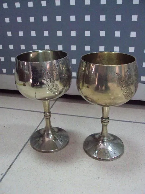 Бокалы Индия узор цветок и листья латунь посеребрение лот 2 шт высота 15,2 см, диаметр 7,5 см №11427 Де купити