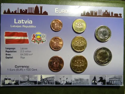 фото, Комплект євромонет Латвії 2014 UNC (повний комплект)