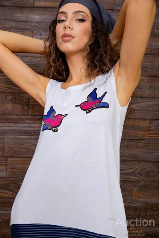 Летнее платье без рукавов, бело-синего цвета с принтом, 167R051 Де купити