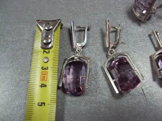 Комплект серьги кольцо 19 размер и подвеска кулон аметист серебро 925 проба 24,69 г клейм нет №13086 З аукціону