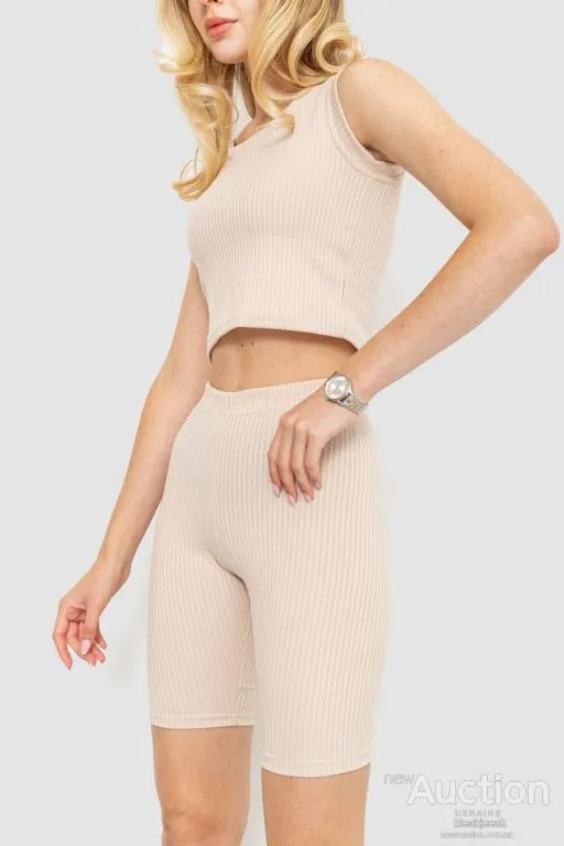 Костюм женский в рубчик повседневный, цвет светло-бежевый, 214R700 З аукціону