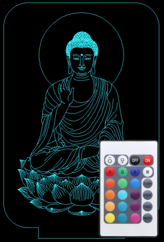Акриловий світильник-нічник з пультом 16 кольорів Будда tty-n000694 Ціна