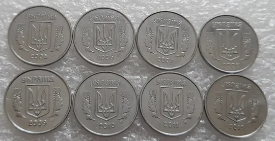 (4119) 1 копійка 2005, 2006, 2007, 2008, 2009, 2010, 2011, 2012 - 8 монет одним лотом (1 копейка 2005-2012) Ціна