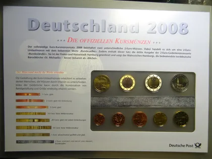 фото, Комплект євромонет Німеччини 2008 J (повний комплект+ювілейна) UNC