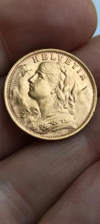 1935 год золотая монета 20 франков Швейцария Гельвеция q 6.45 грам 900 проба N3 Інтернет-аукціон