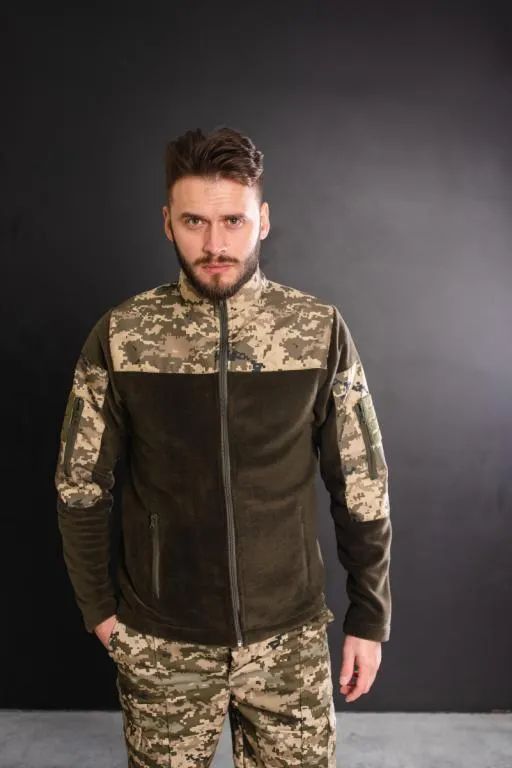 Кофта флисовая мужская военная тактическая с липучками под шевроны ВСУ (ЗСУ) Пиксель 8024 46 размер Інтернет-аукціон