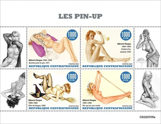 ЦАР-Искусство-ПИН- АП-НЮ -Обнажённая Живопись-2022.Чистый полный красивый комплект.MNH. З аукціону