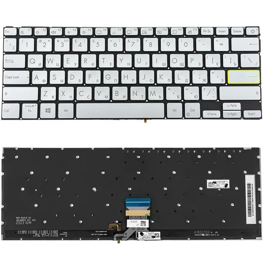 Клавіатура для ноутбука ASUS (X321 series) rus, silver, без фрейма, підсвічування клавіш (ОРИГИНАЛ) Ціна