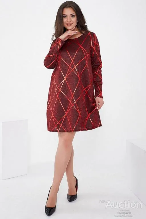 Купити Короткое платье, красного цвета, из люрекса, 153R4052